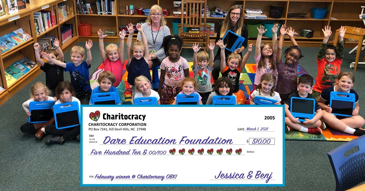 Charitocracy OBX's 5th check to February winner Dare Education Foundation for $510