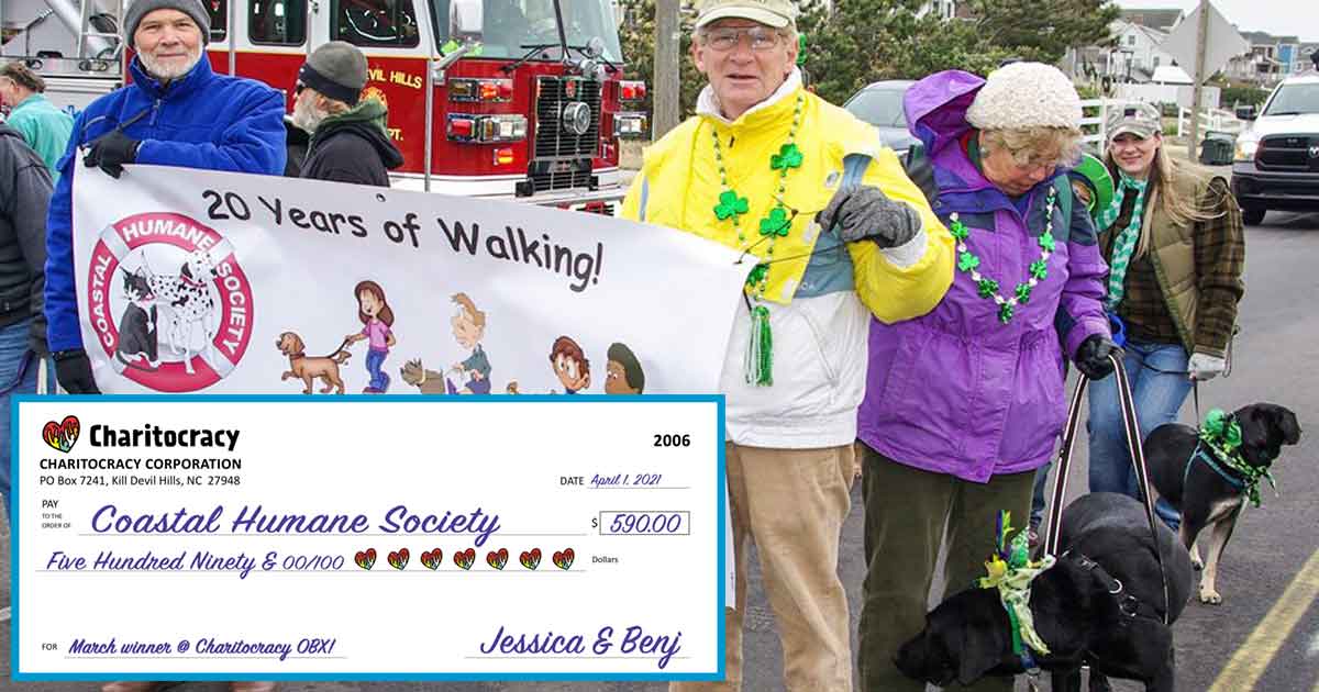 Charitocracy OBX's 6th check to February winner Coastal Humane Society for $590