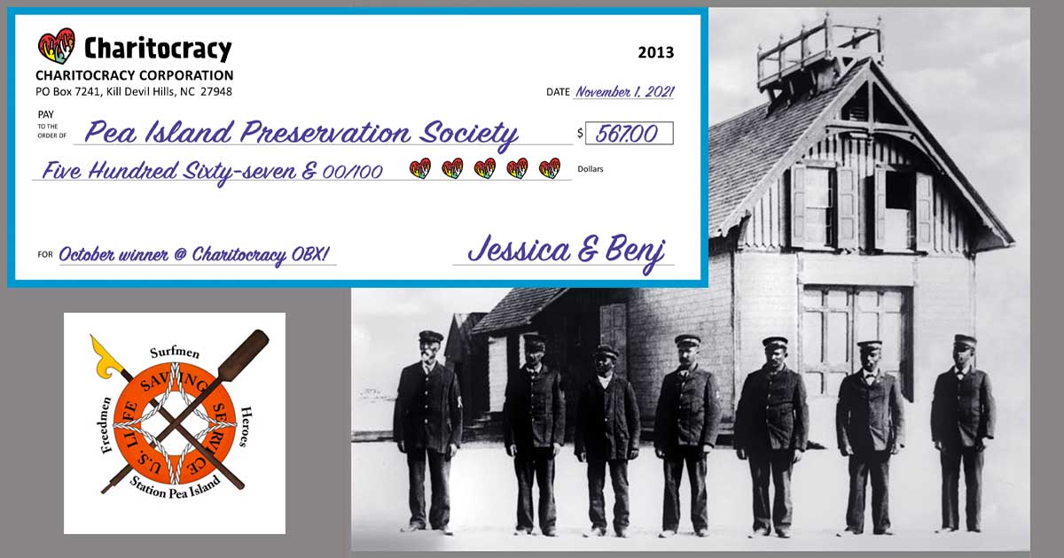 Charitocracy OBX's 13th check to October winner Pea Island Preservation Society for $567