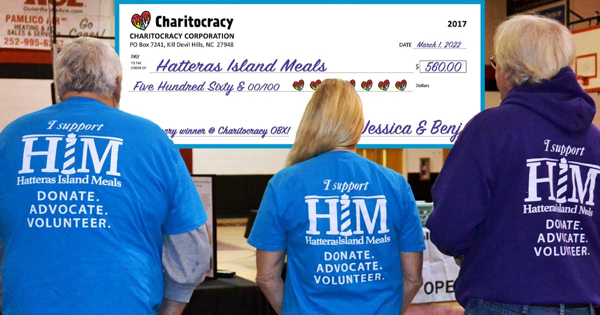 Charitocracy OBX's 17th check to February winner Hatteras Island Meals for $560