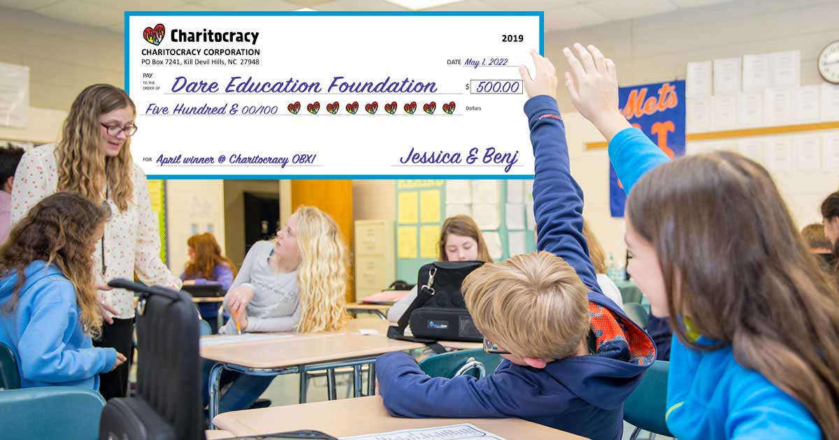 Charitocracy OBX's 19th check to April winner Dare Education Foundation for $500